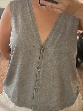 Sleeveless V-Neck Button Front Tank Vest Top - Gray